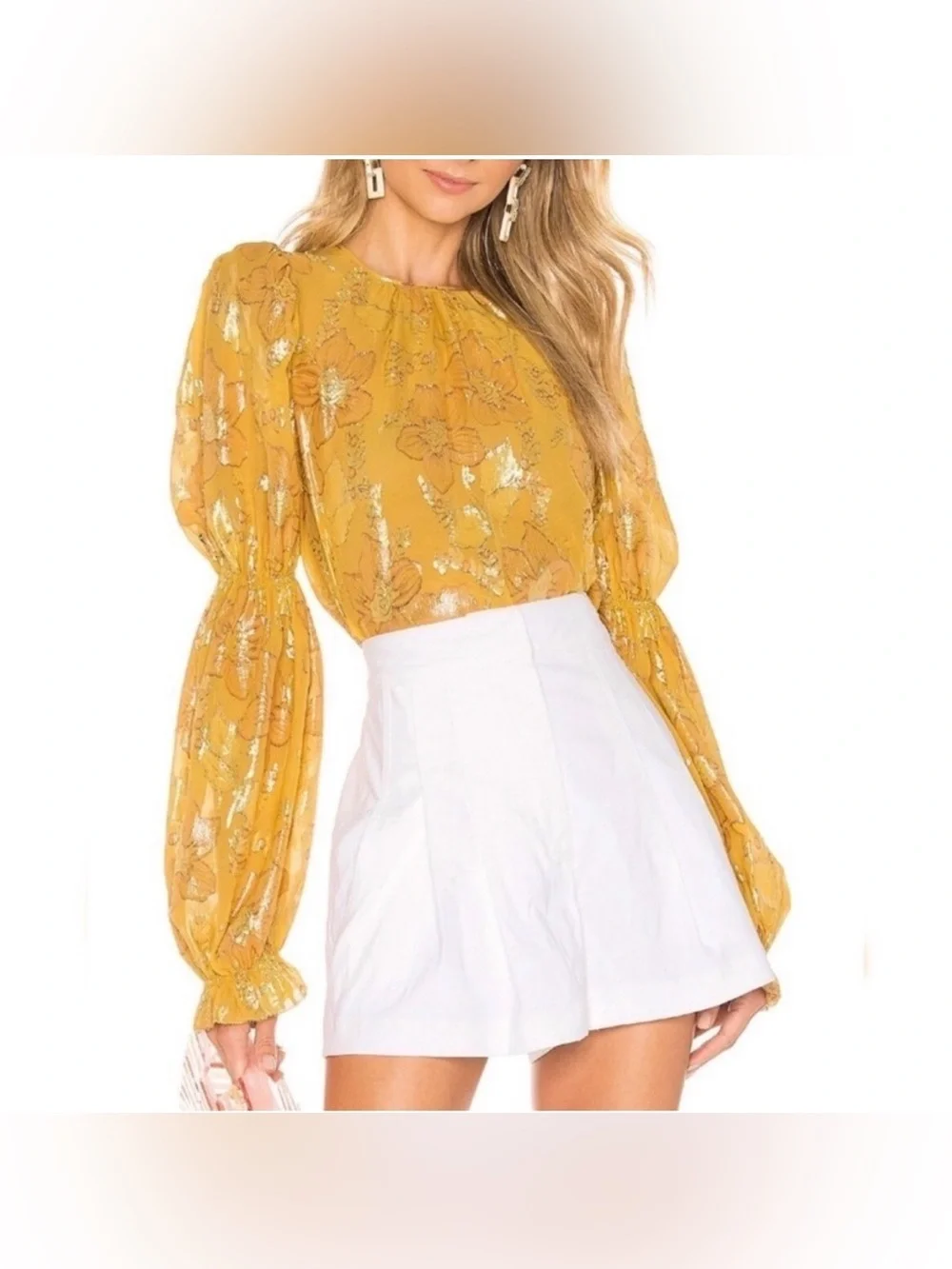 Ulla Johnson Aster Mustard Floral Metallic Long Sleeve Blouse | Size 4